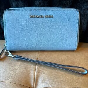 Michael Kors Light Blue Wristlet with Silver Accents